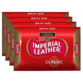 Four Cussons Imperial Leather Classic Soap Bars (4 x 115g) are lined up in their signature red and gold packaging.